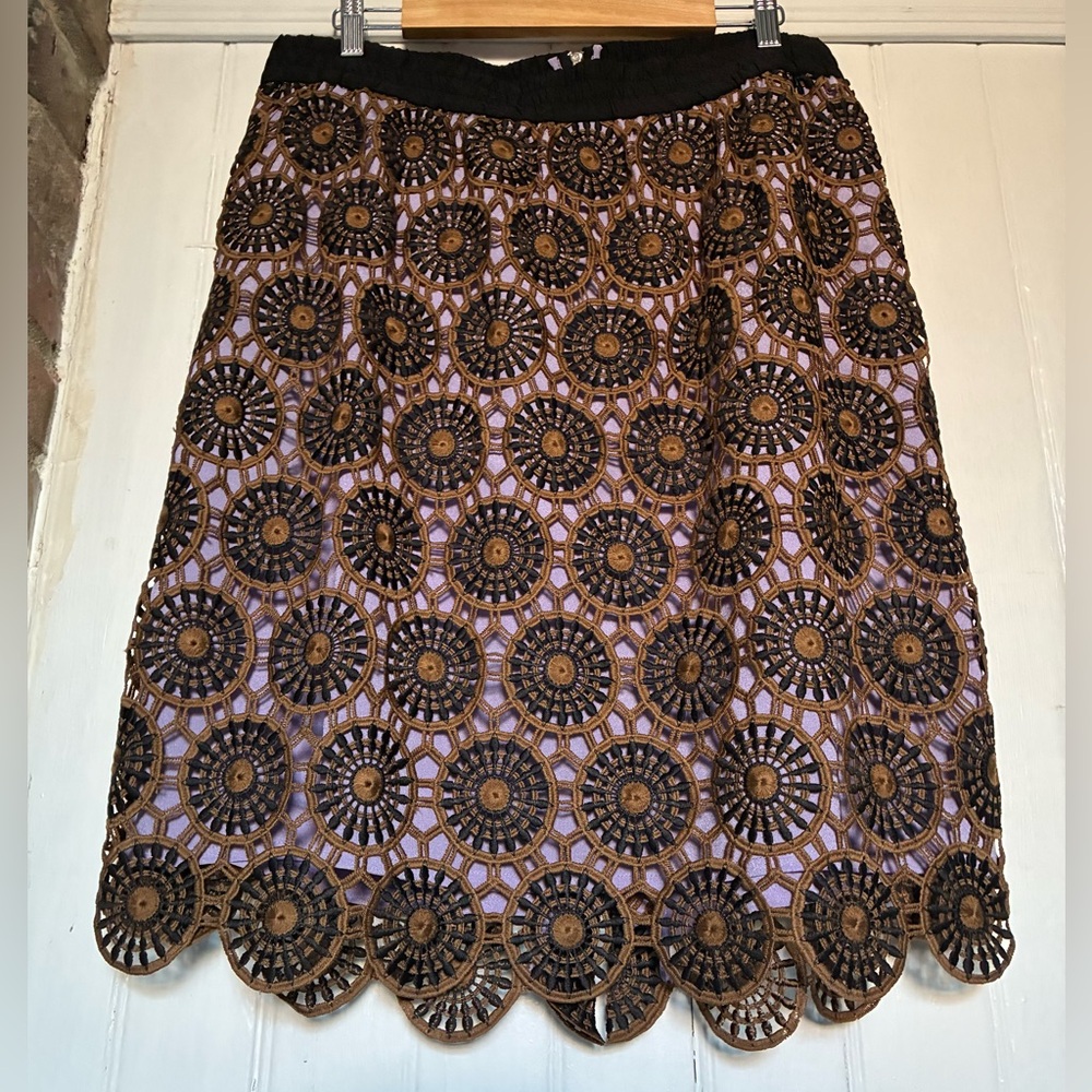 Midnight Velvet Embroidered Overlay Pencil Skirt, Purple/Black/Brown, sz 16W